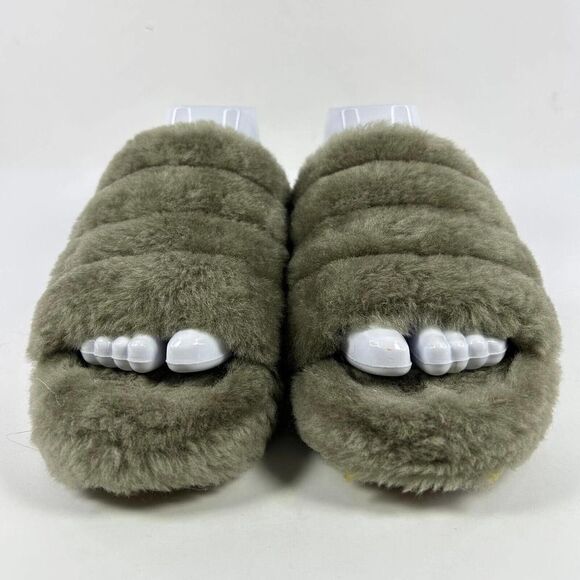 UGG Women's Fluff Yeah US 7 Army Green Platform Slide Fur Sandals - Picture 2 of 10